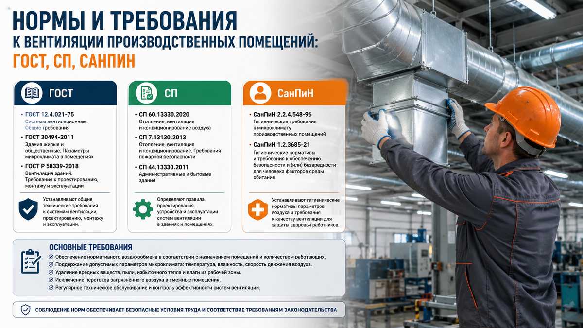 Нормы и требования к вентиляции производственных помещений: ГОСТ, СП, СанПиН